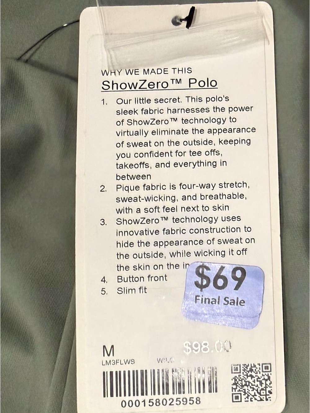 Lululemon Men’s ShowZero Slim-Fit Polo | Size M | NWT - Picture 3 of 4